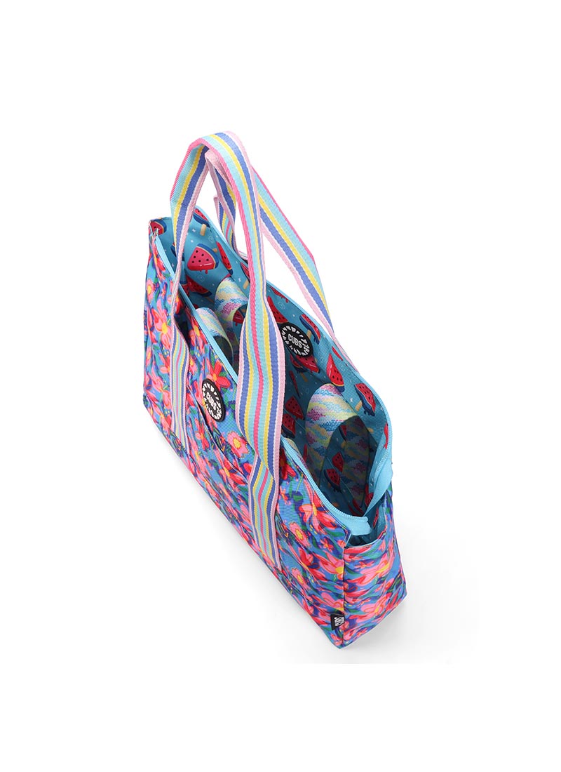 Bluish Flowers and Watermelon Ice-Cream Double Face Tote Bag