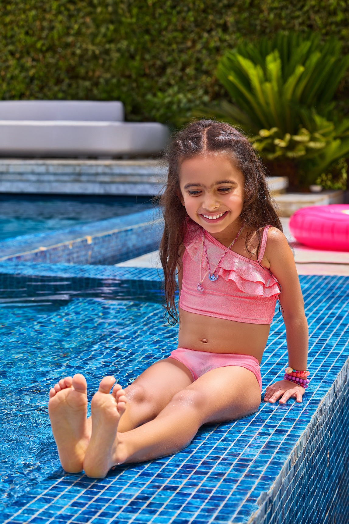 CUBS Girls Swim Suit Pink Rainbow Glitter