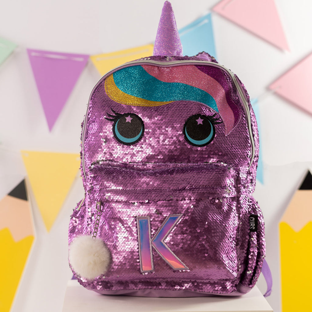 Cute Purple Unicorn Sequin Letter K