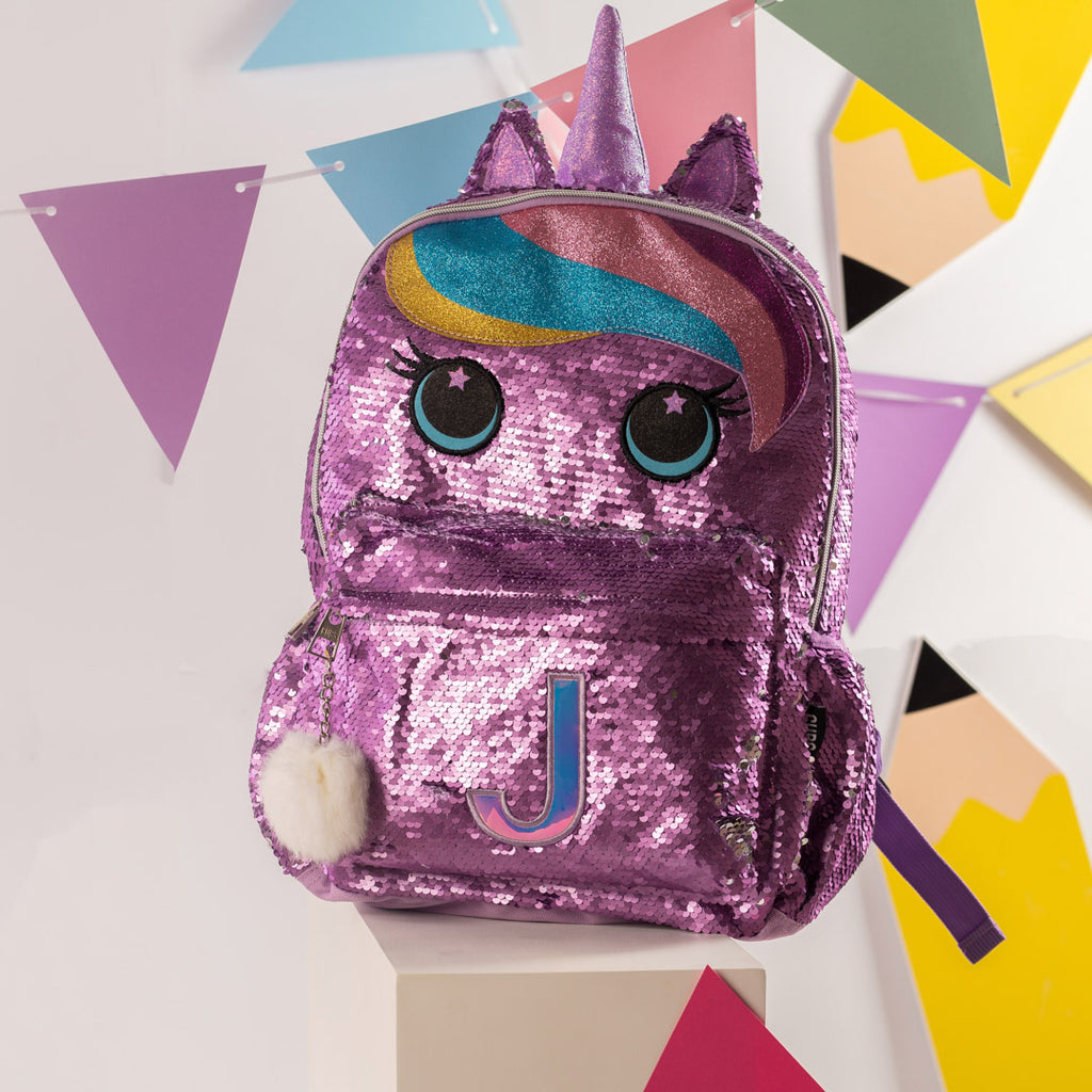 Cute Purple Unicorn Sequin Letter J