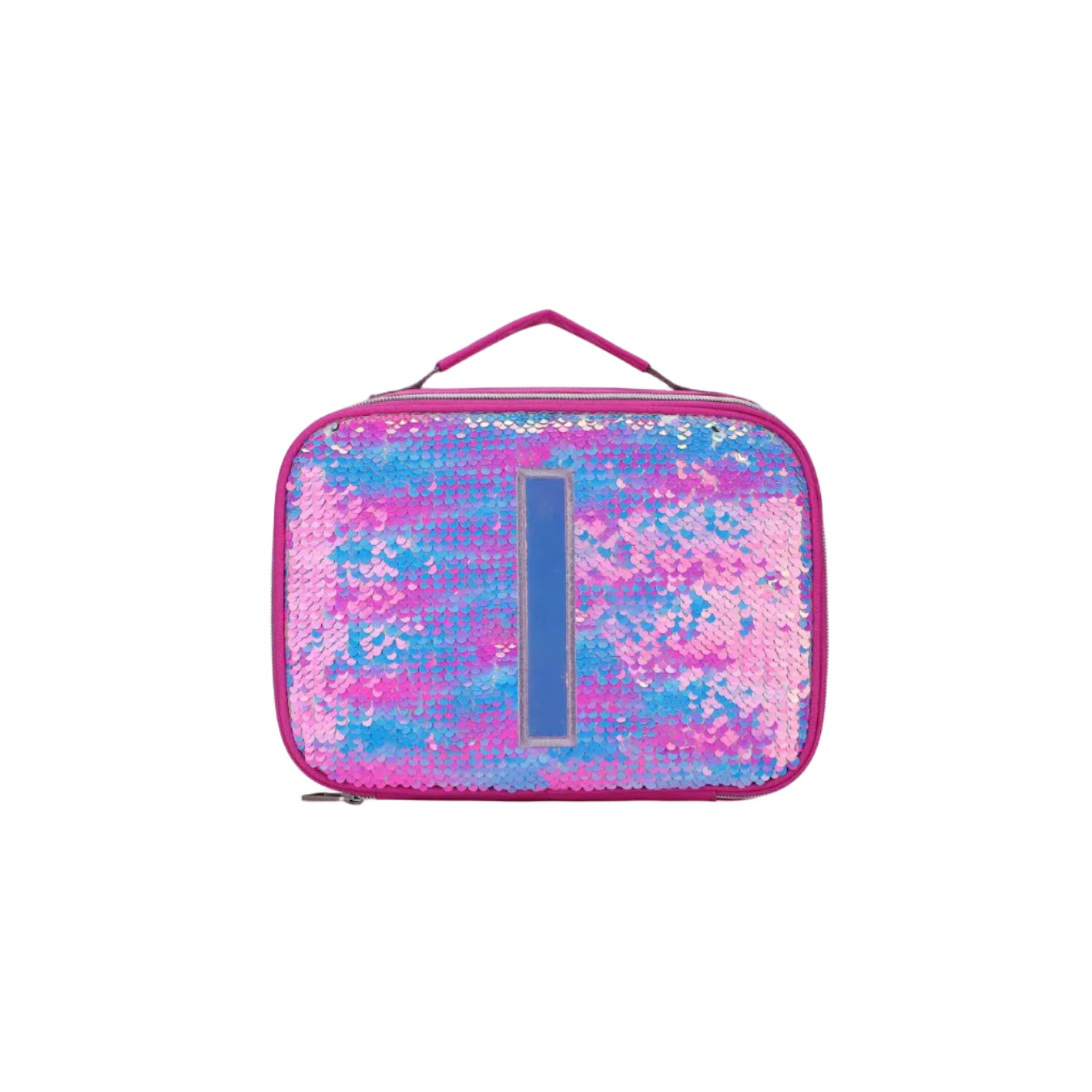 Multicolor sequin lunch bag with letter I