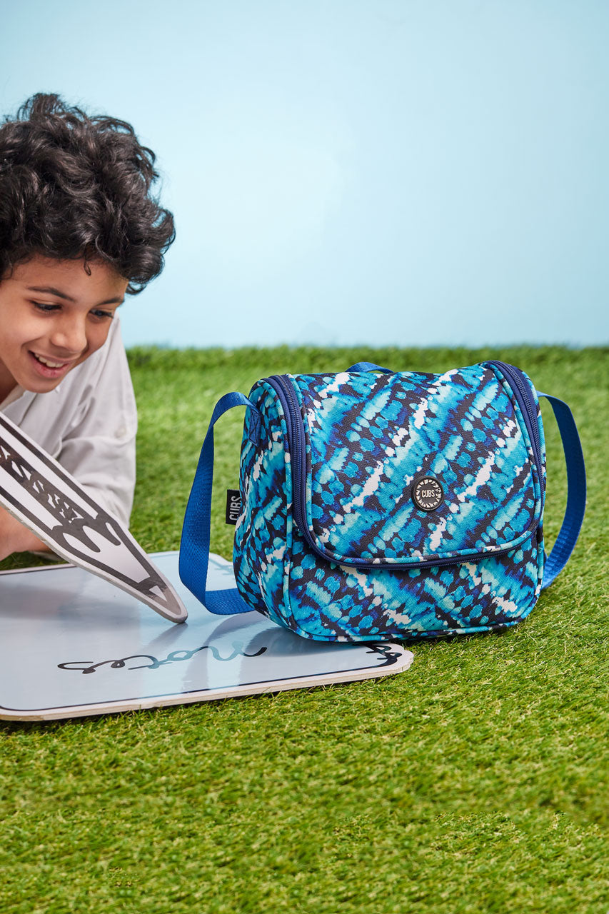 Water Color Turquoise Tie Dye Cross Body Lunch Bag