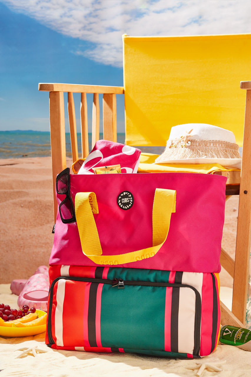 Fushia Stripes Cooler Tote