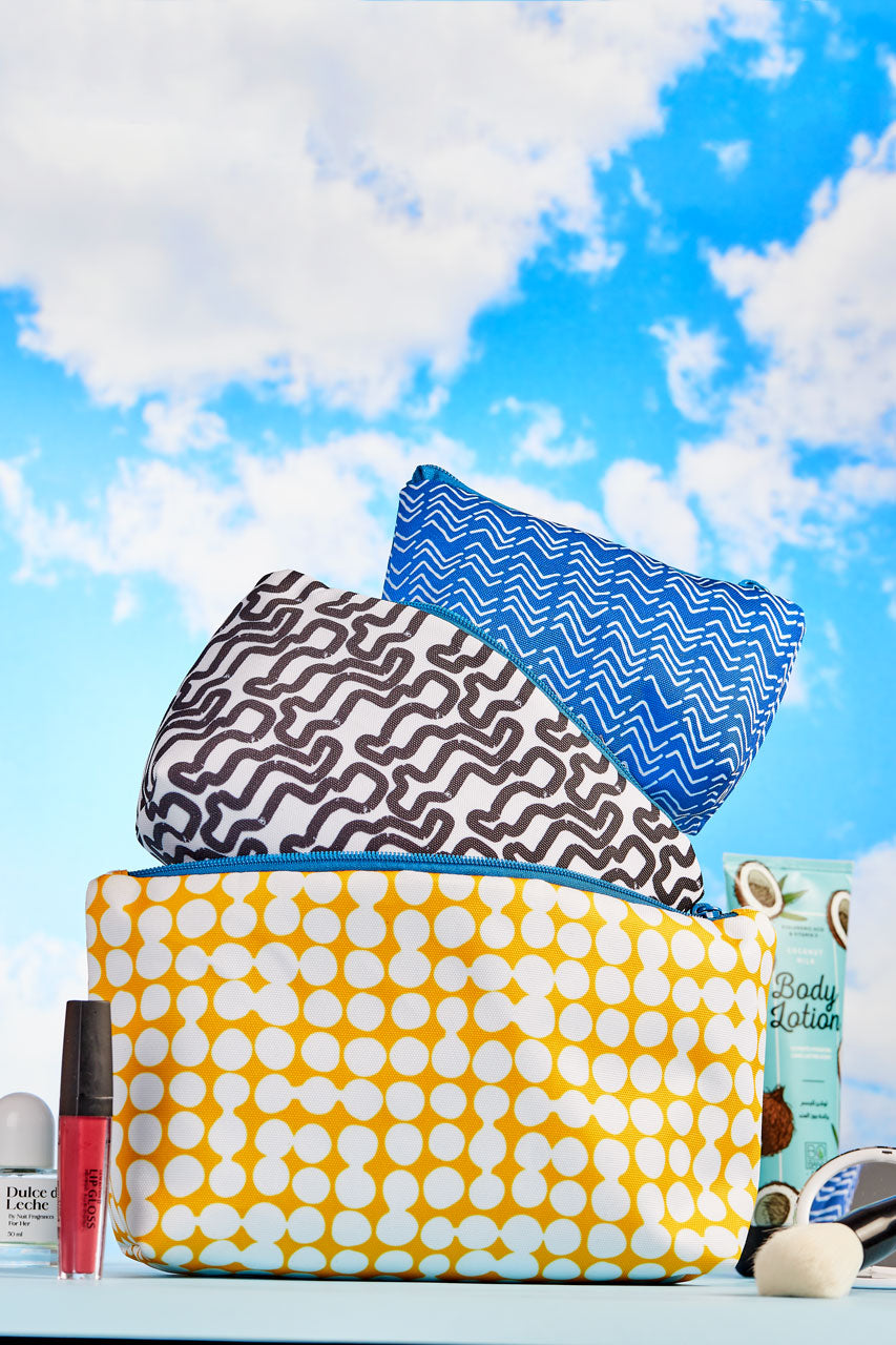 Blue Black and Yellow Make-Up Rectangular Bags