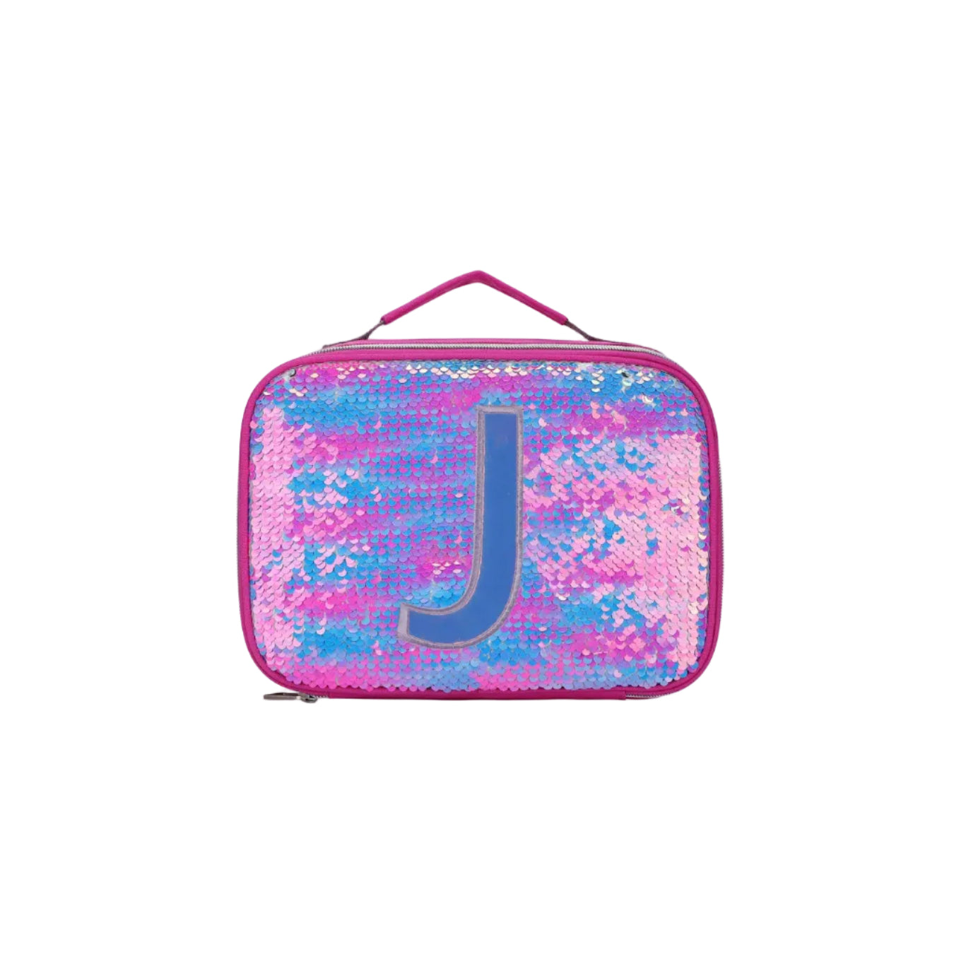 Multicolor sequin lunch bag with letter J