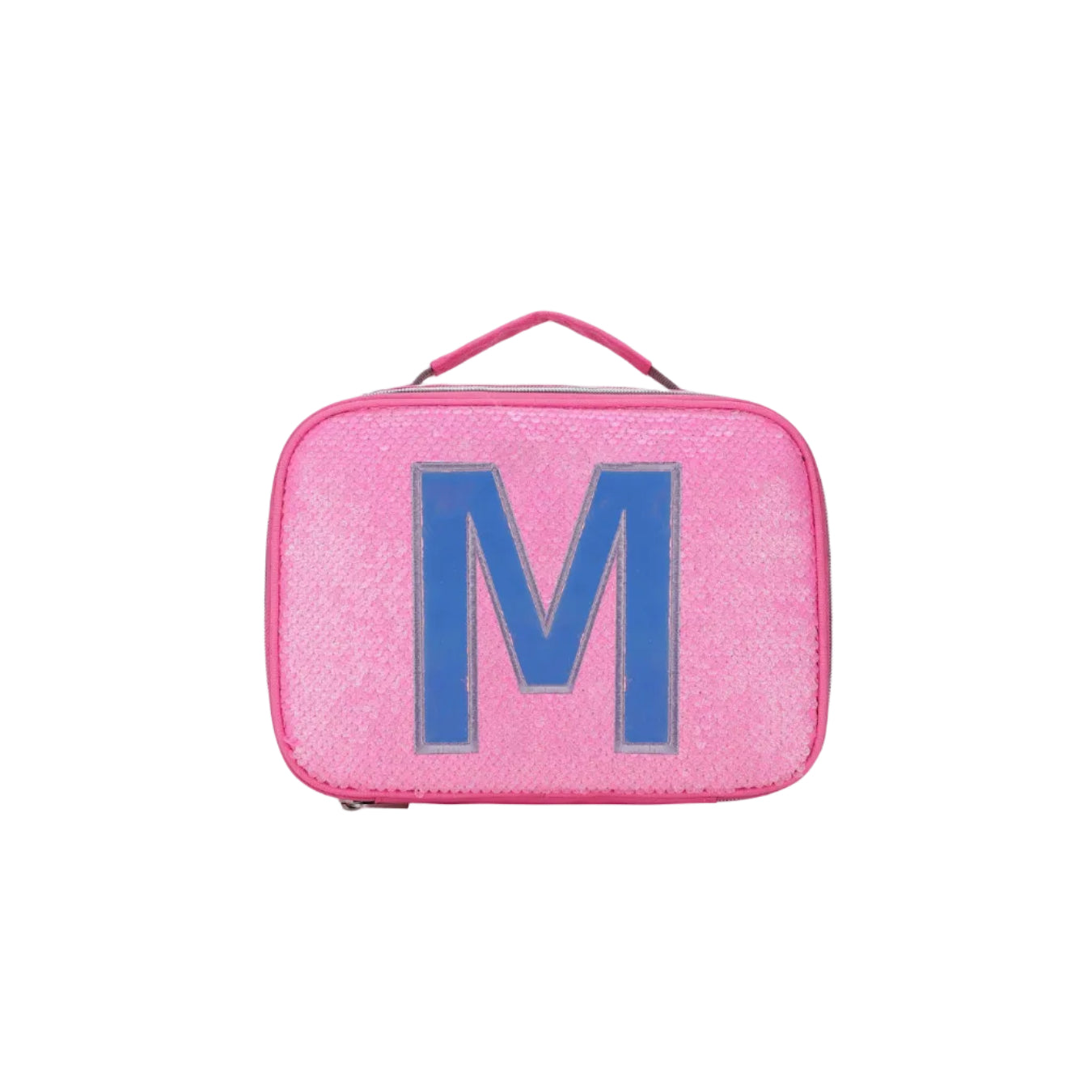 Pink Sequin lunch bag with Letter M