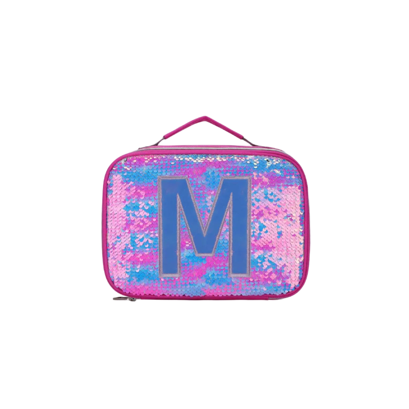 Multicolor sequin lunch bag with letter M