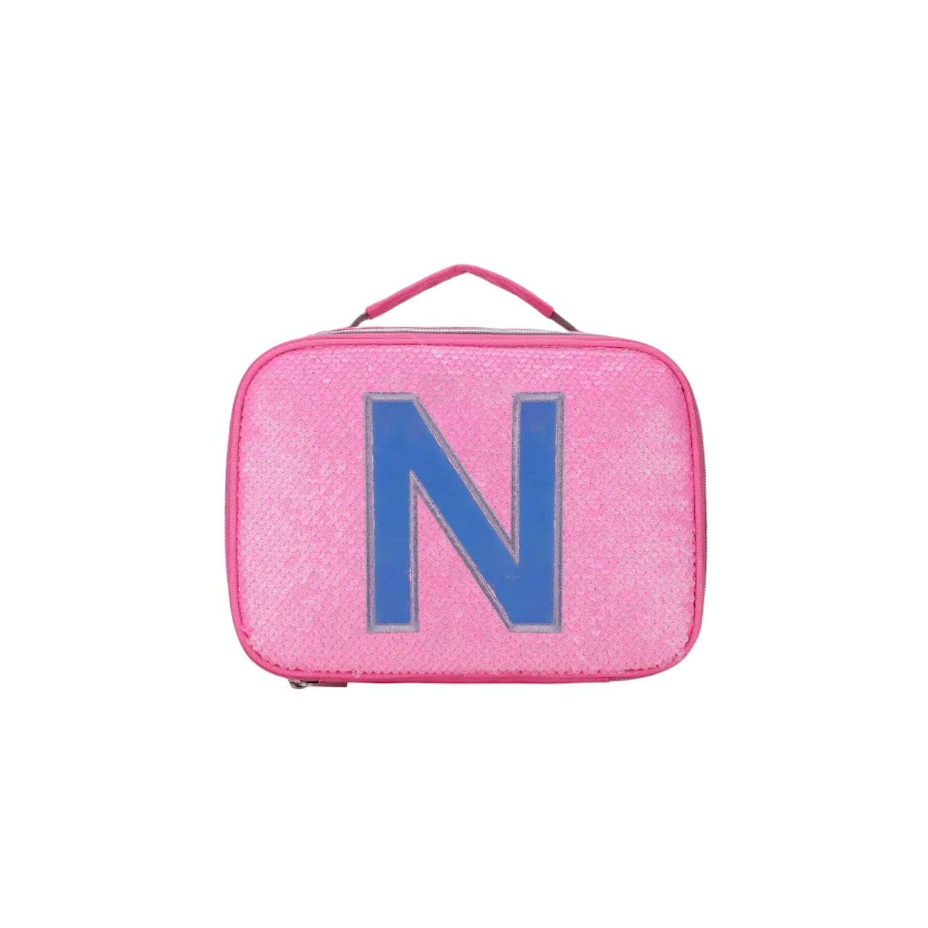 Pink Sequin lunch bag with Letter N