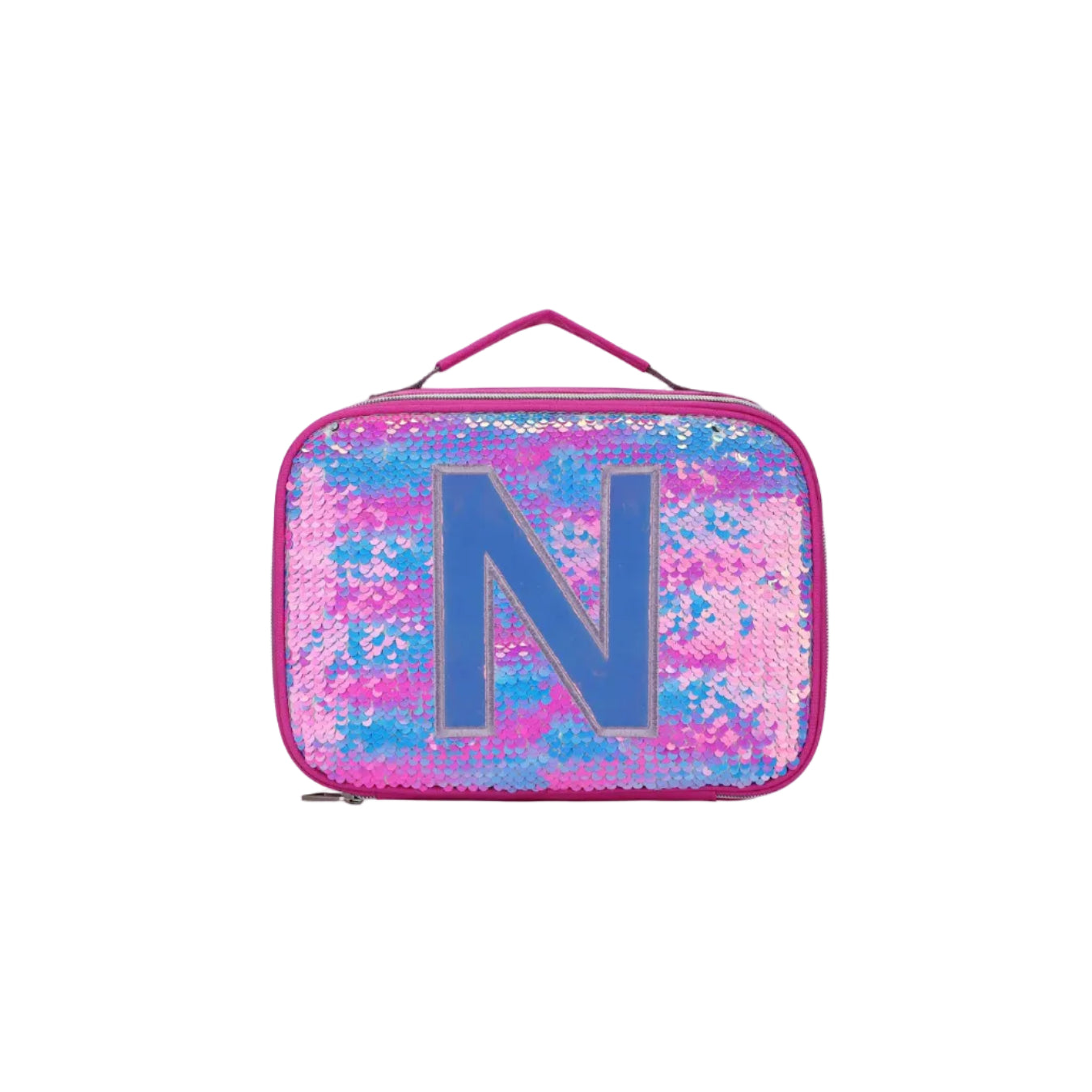 Multicolor sequin lunch bag with letter N