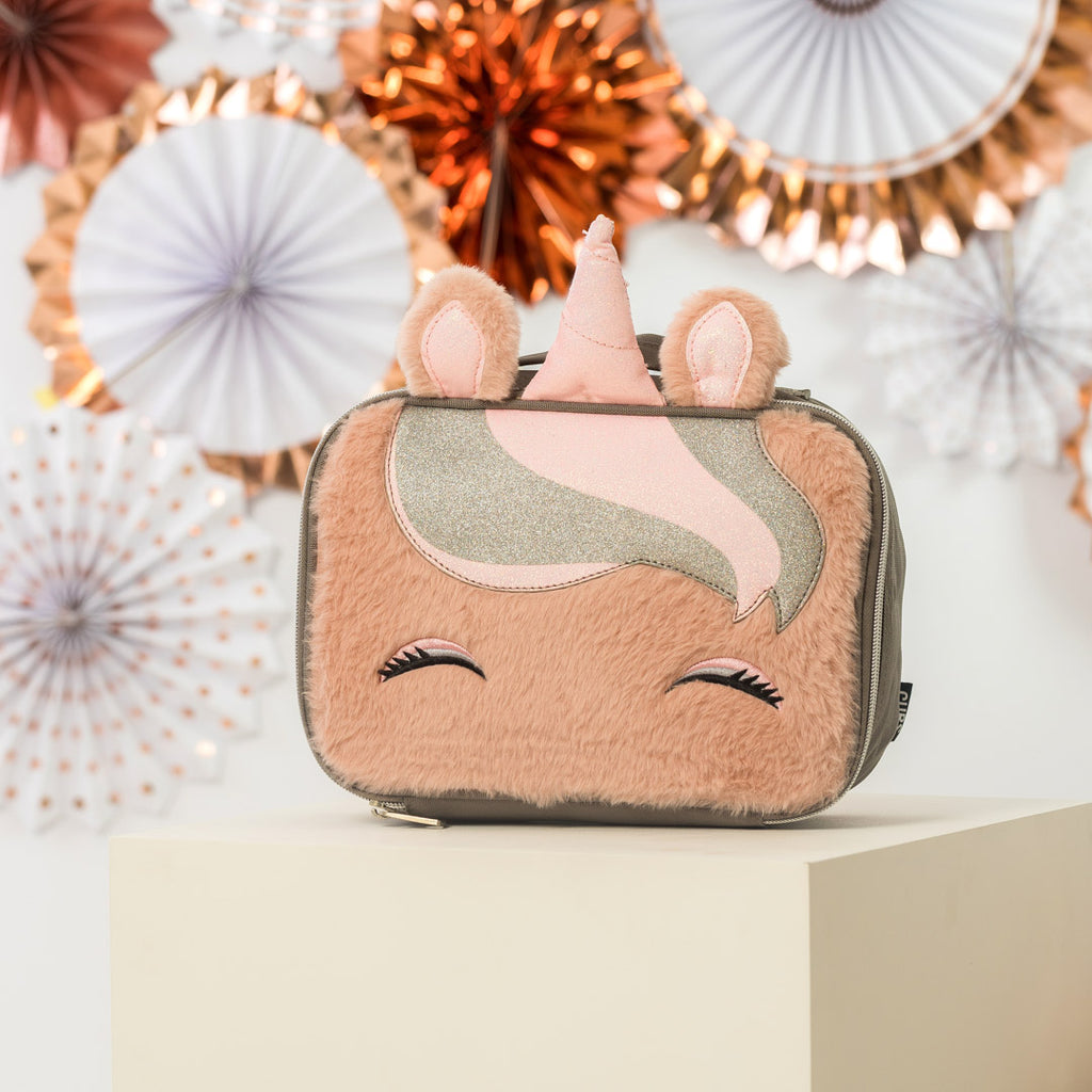 Matt pink Sequin and Fur Unicorn lunch bag