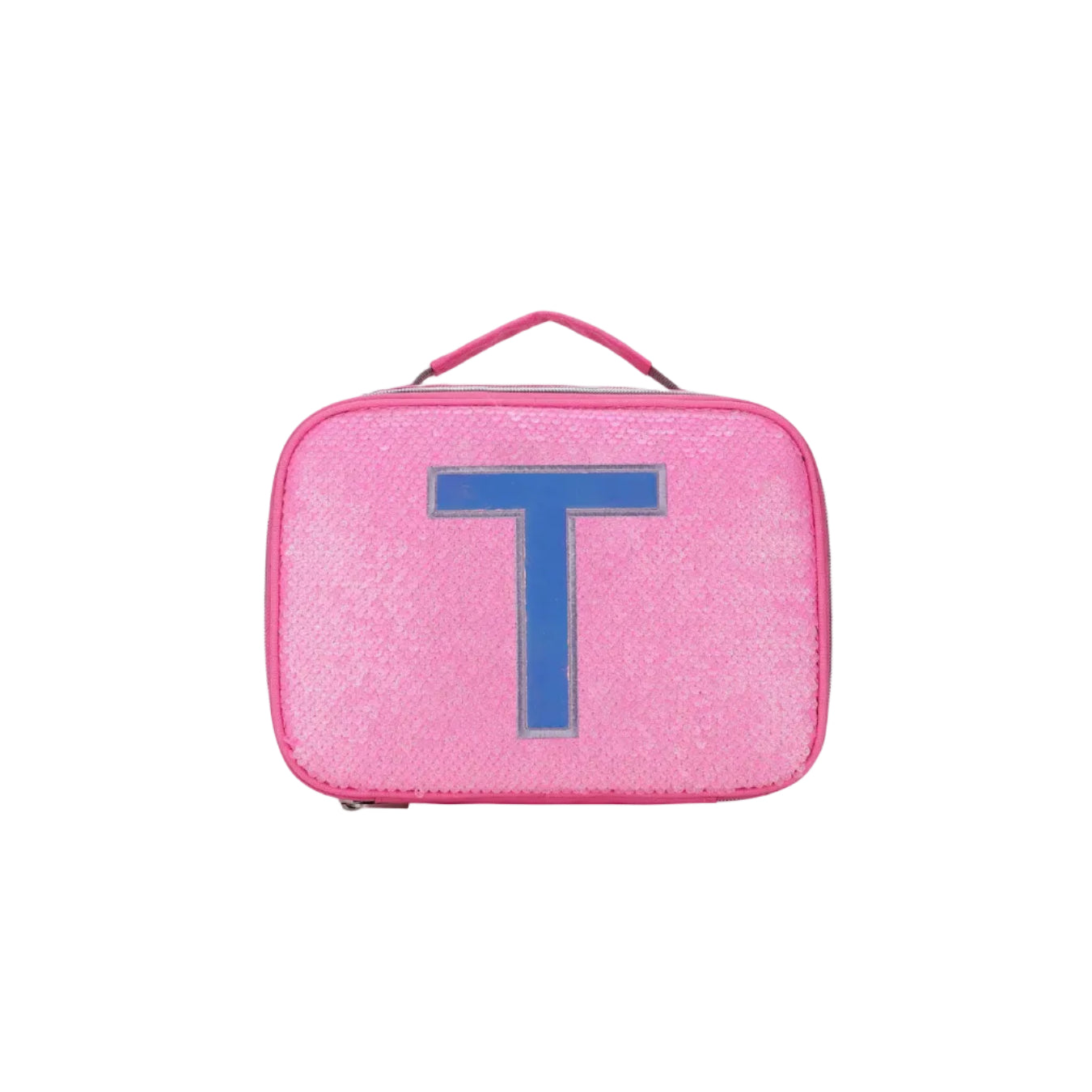 Pink Sequin lunch bag with Letter T