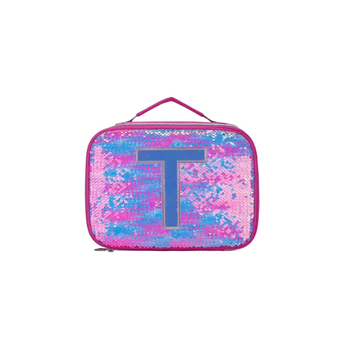 Multicolor sequin lunch bag with letter T