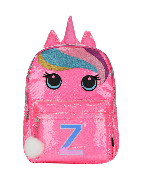 Cute Hot Pink Unicorn junior student sequin backpack with Letter Z